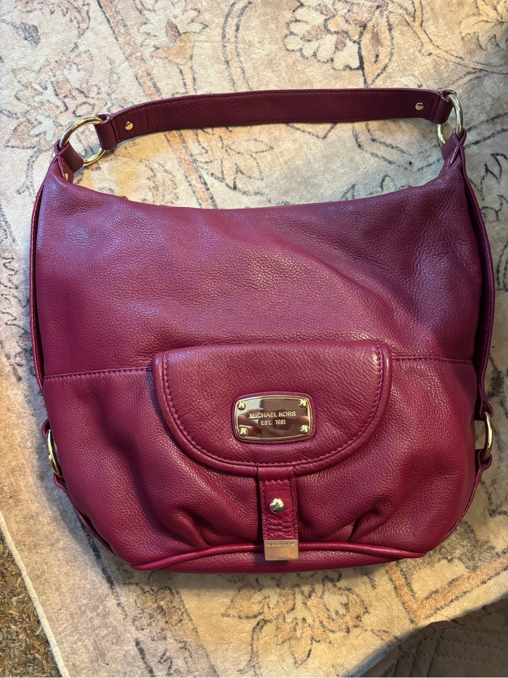 Michael Kors Deep Plum Leather Shoulder Bag with Gold Hardware